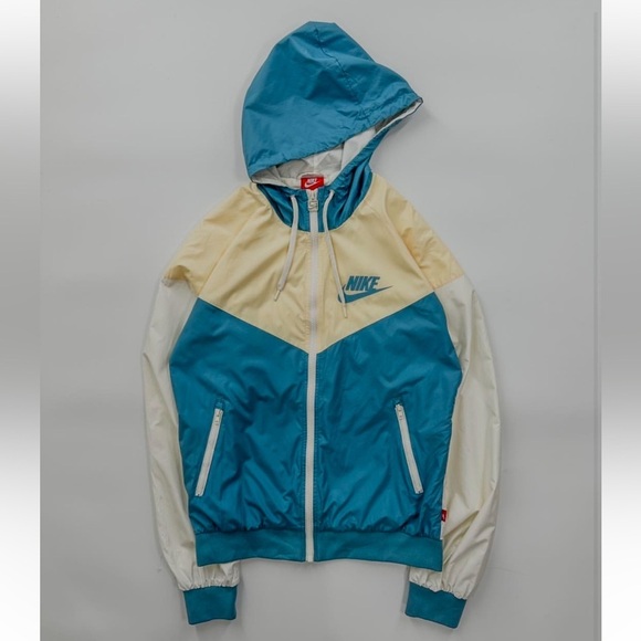 NIKE Women's Sportwear Windrunner Jacket Blue/Yellow/Cream Full Zip Hoodie - Picture 12 of 12